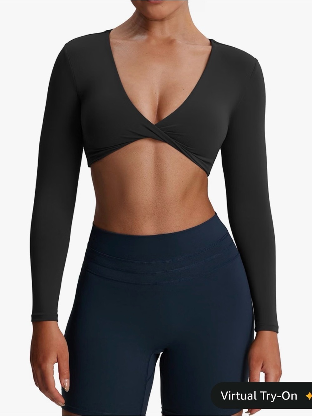 Two Aoxjox - sienna Long Sleeve Twist Front Crop Tops - Black and Brown (Medium)